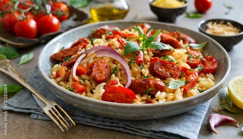 Mediterranean Delight: Roasted Pepper and Chorizo Orzo Salad