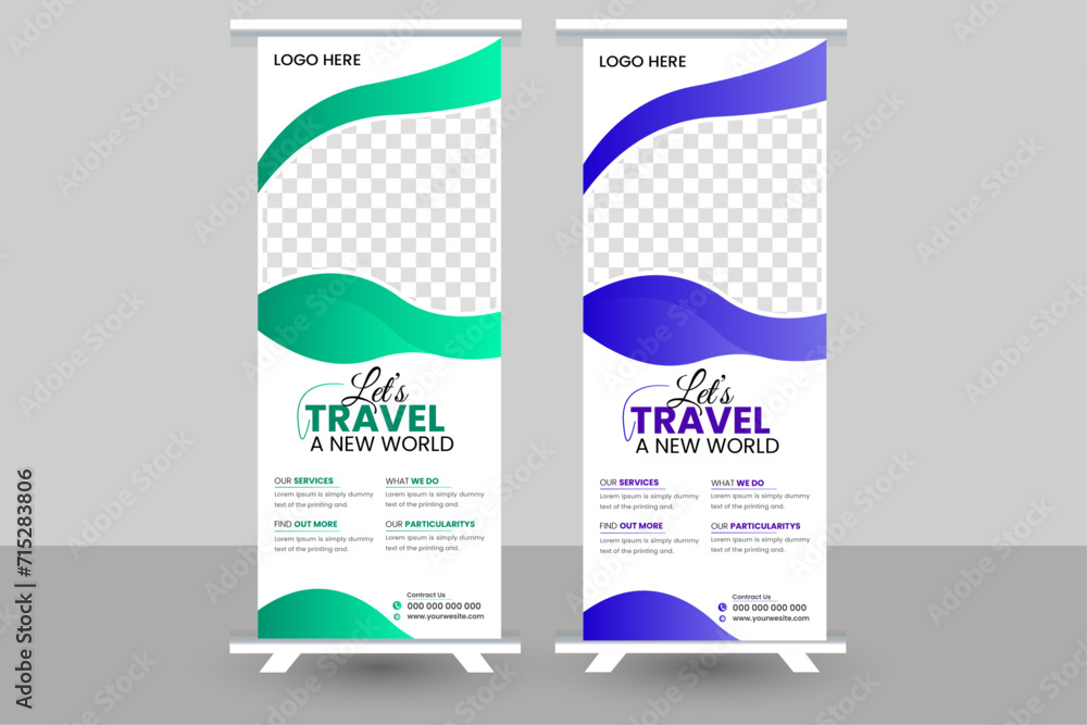 Agency stands roll up banner design stands template. editable roll-up banner vector template.