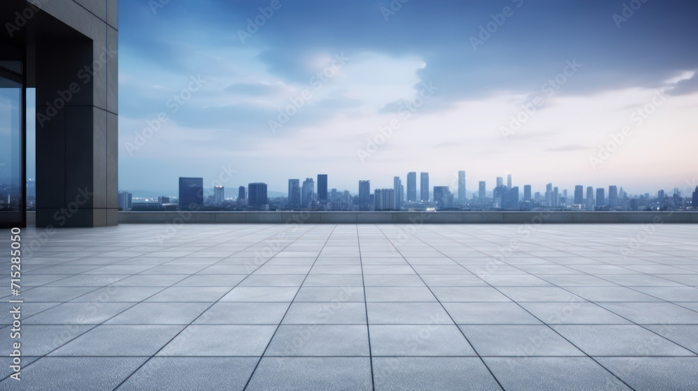 Fototapeta premium Empty square floor and city skyline with building background.