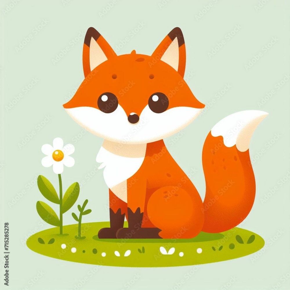 Obraz premium fox drawing with daisy 