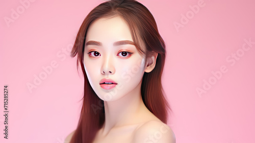 Beautiful young asian woman with clean fresh skin on white background, Face care, Facial treatment, Cosmetology, beauty and spa, Asian women portrait.