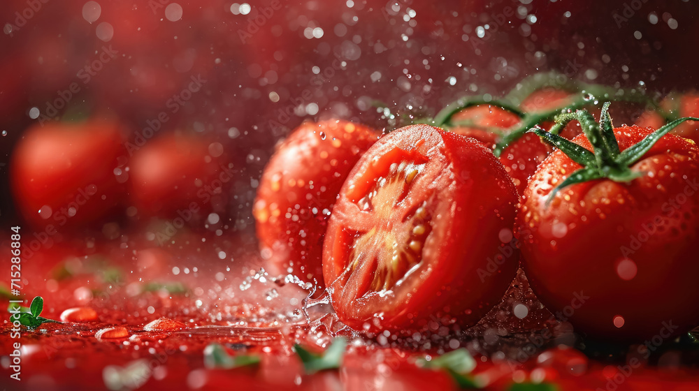 Fresh red tomato falling into water , tomato dropping in water splashes Fresh red tomato falling into water , tomato dropping in water splashes