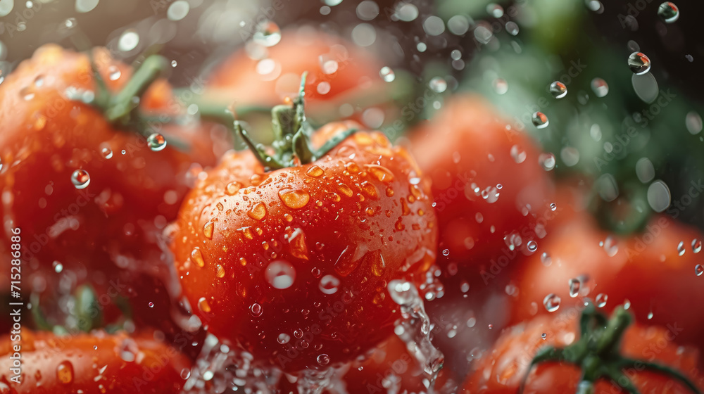 Fresh red tomato falling into water , tomato dropping in water splashes