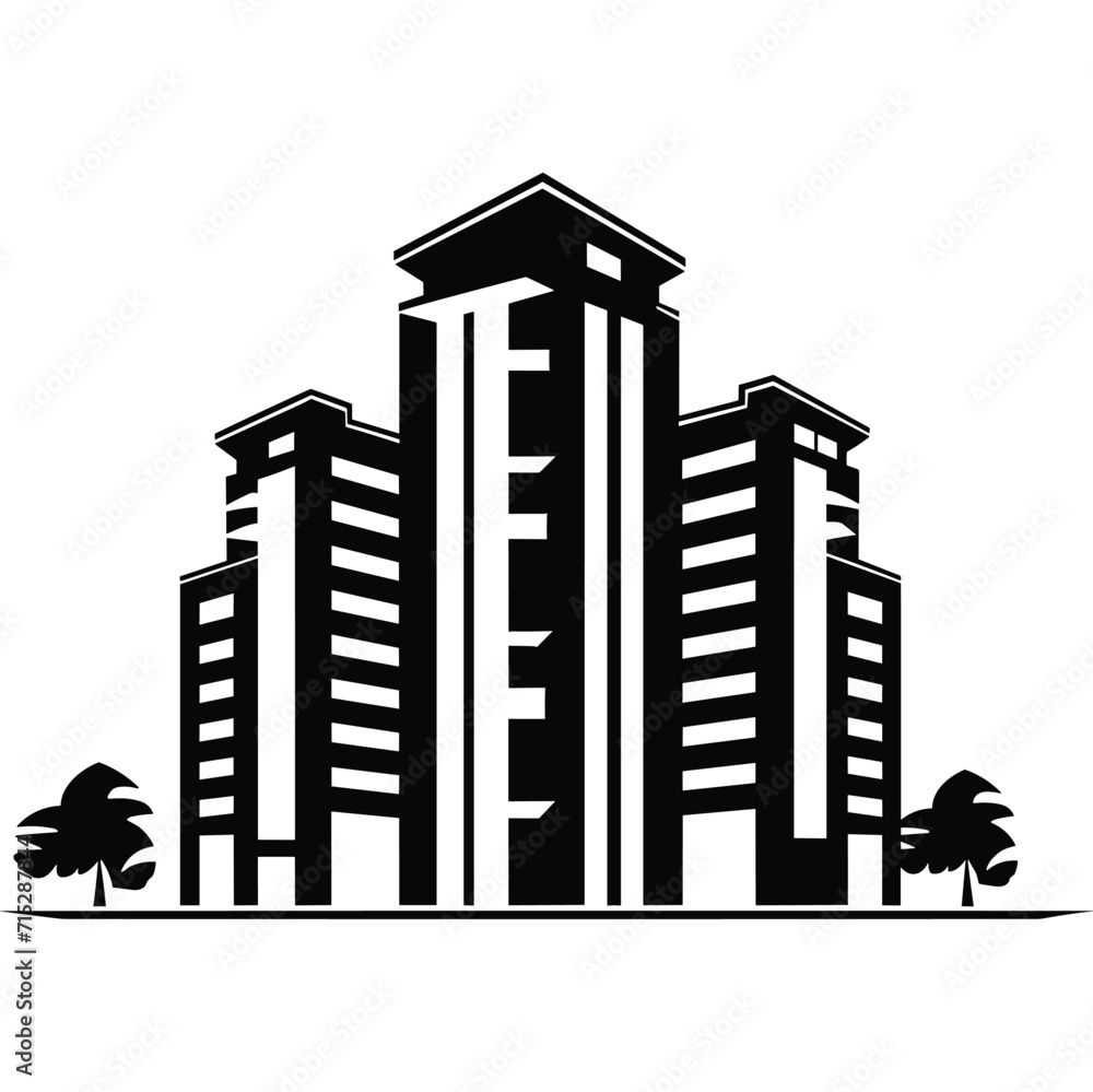 A Building silhouette icon simple vector black and white illustrations