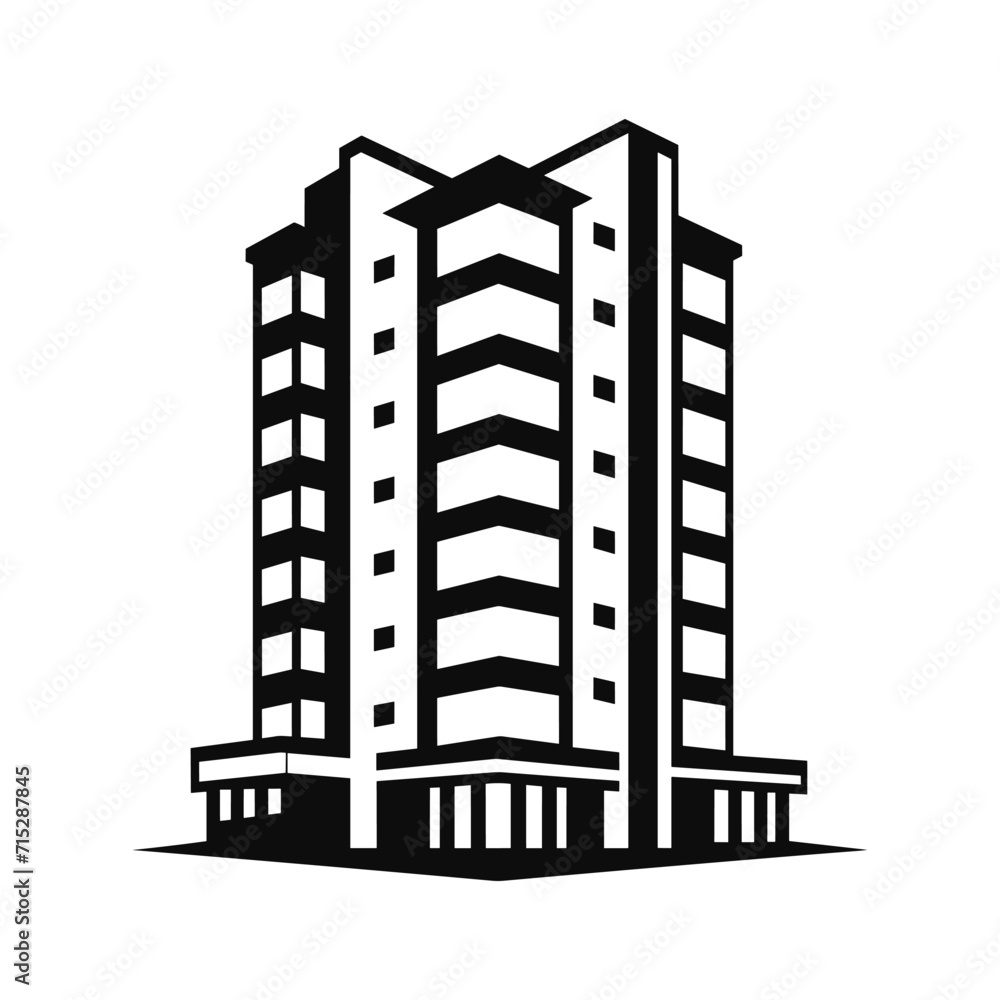 A Building silhouette icon simple vector black and white illustrations A Building silhouette icon simple vector black and white illustrations