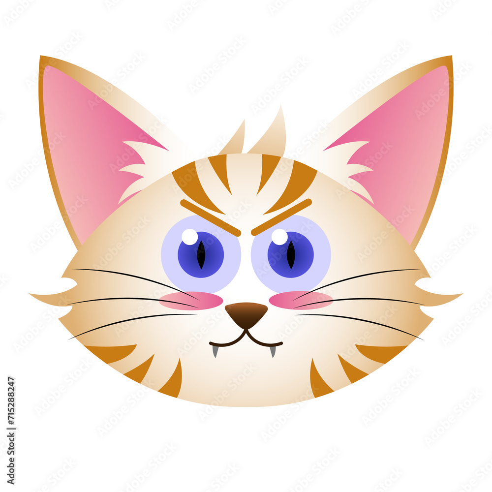 Fototapeta premium isolated transparent white and orange tabby cat illustration with optimistic face expression