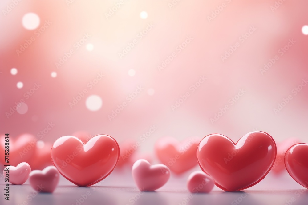 a group of red hearts sitting on top of a white table next to a pink and red background with boke of light. a group of red hearts sitting on top of a white table next to a pink and red background with boke of light.