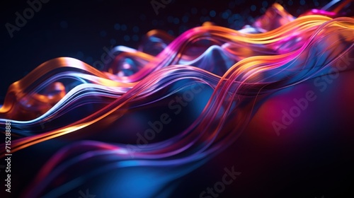  a multicolored wave of light on a black background with a blur of light coming from the top of the wave.