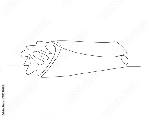 Continuous single line sketch drawing of shawarma kebab burrito meat. One line art of delicious meal fast food restaurant serving vector illustration