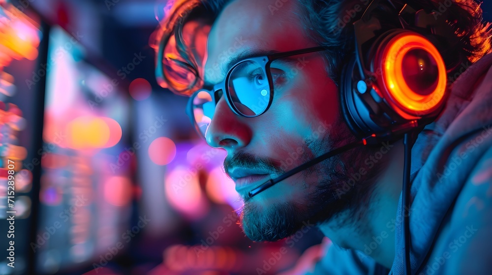 gaming guy play computer game at neon background. computer games and youth. gaming boy, computer games, new technology and youth concept gaming guy play computer game at neon background. computer games and youth. gaming boy, computer games, new technology and youth concept