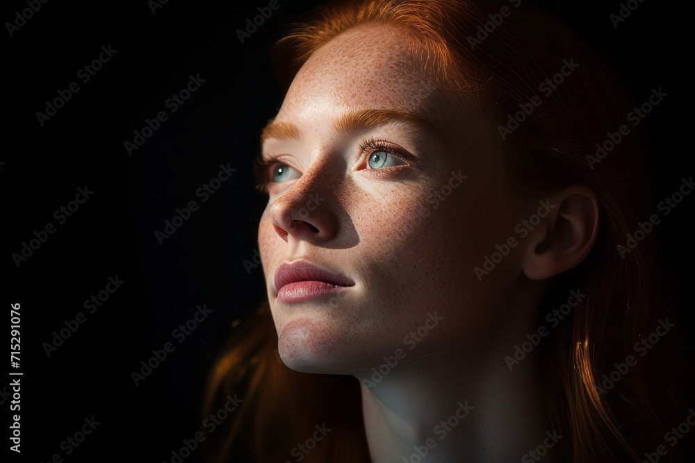 Portrait of a beautiful redhead girl with freckles on her face Portrait of a beautiful redhead girl with freckles on her face