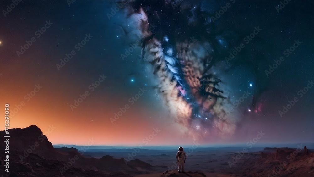 Fototapeta premium an astronaut looking to the galaxy 
