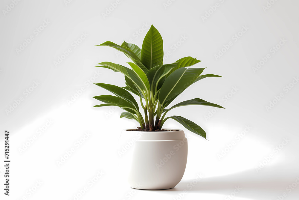 Decorative indoor houseplant in a white ceramic pot on a white background. Green plant for concept image for interior home design or office furniture. Decorative indoor houseplant in a white ceramic pot on a white background. Green plant for concept image for interior home design or office furniture.