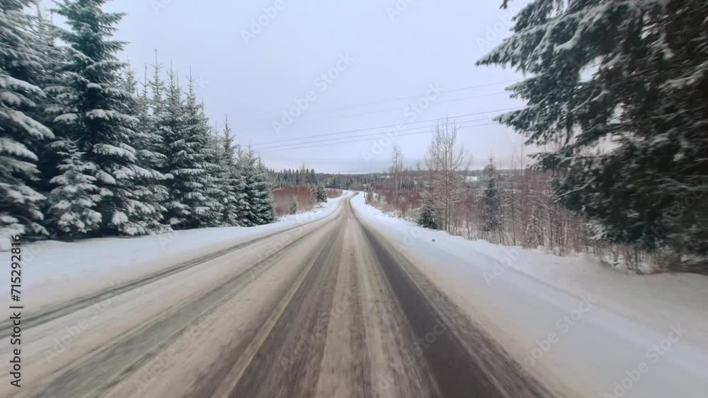 POV winter drive in scenic open countryside Northern climate Finland POV winter drive in scenic open countryside Northern climate Finland