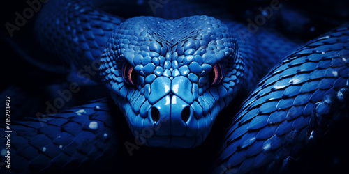 Blue viper snake closeup face, Blue Insularis Snake, Generative Ai