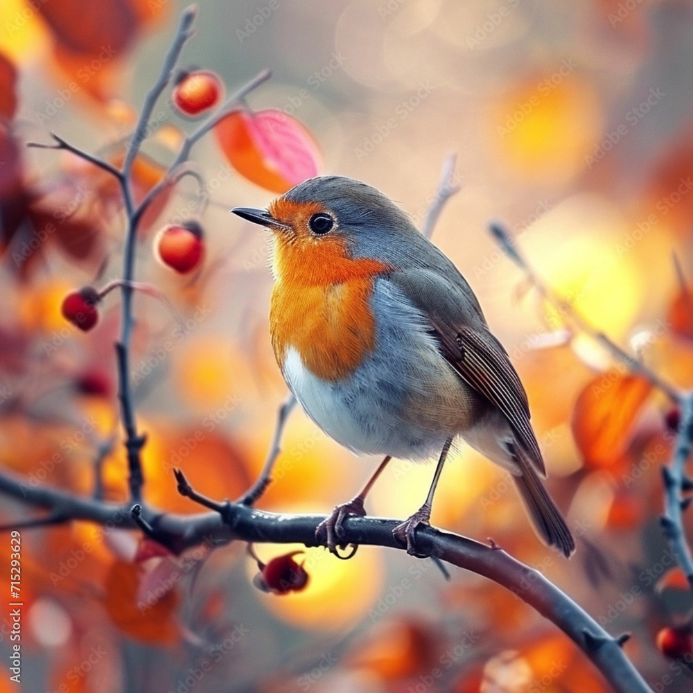 Fototapeta premium Bright birds in nature. Bright colorful birds in the forest, on a tree, on a branch. Nature. Wallpaper.
