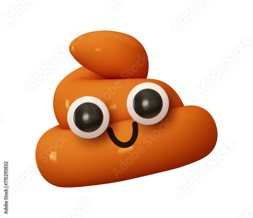 Pile of Poo Emoji. Poop with big eyes Emotion 3d cartoon icon. Brown emoticon. Vector illustration