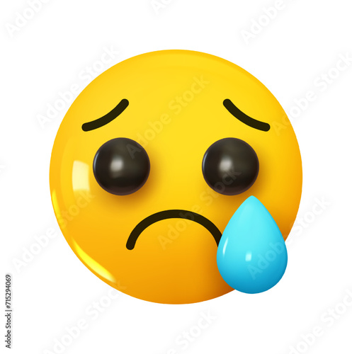 Crying Face Emoji. Emotion 3d cartoon icon. Yellow round emoticon. Vector illustration