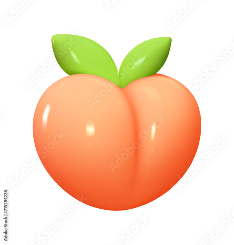 Emoji pink peach fruit. Emotion 3d cartoon icon. Vector illustration