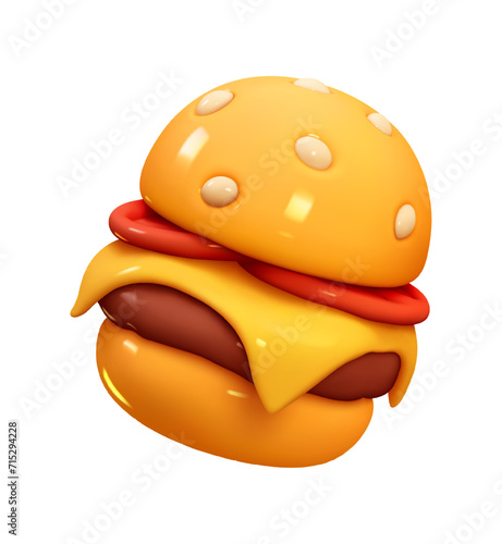 Emoji food burger. Emotion 3d cartoon icon. Vector illustration