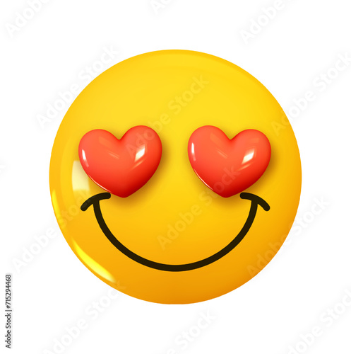 Smiling Face with Heart Eyes Emoji. Emotion 3d cartoon icon. Yellow round emoticon. Vector illustration