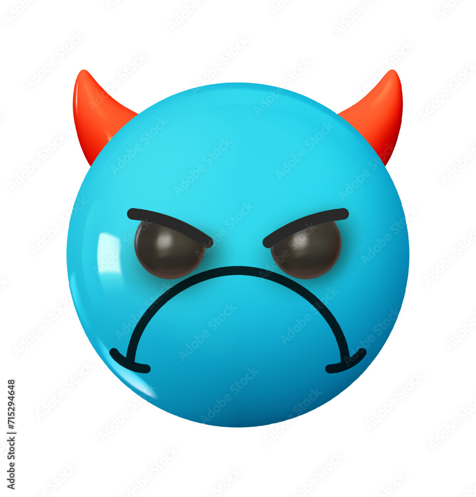 Angry Face with Horns Emoji. Emotion 3d cartoon icon. Blue round emoticon. Vector illustration Angry Face with Horns Emoji. Emotion 3d cartoon icon. Blue round emoticon. Vector illustration