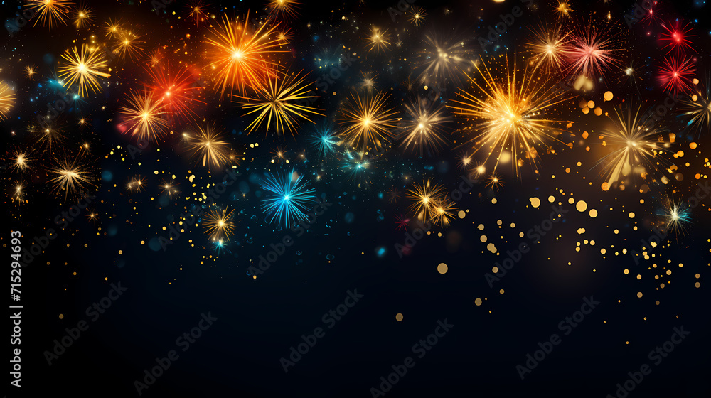 Obraz premium Beautiful creative holiday background with fireworks and sparkles