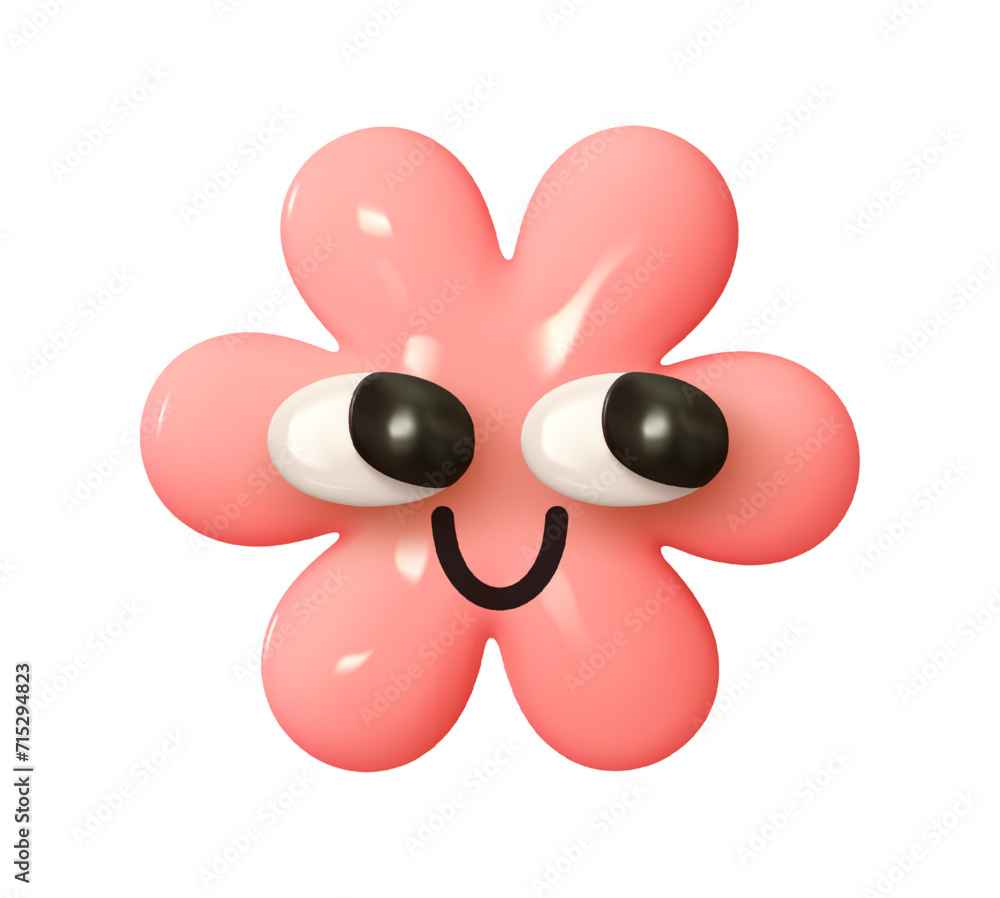 Emoji Pink flower with big eyes. Emotion 3d cartoon icon. Rose emoticon. Vector illustration Emoji Pink flower with big eyes. Emotion 3d cartoon icon. Rose emoticon. Vector illustration