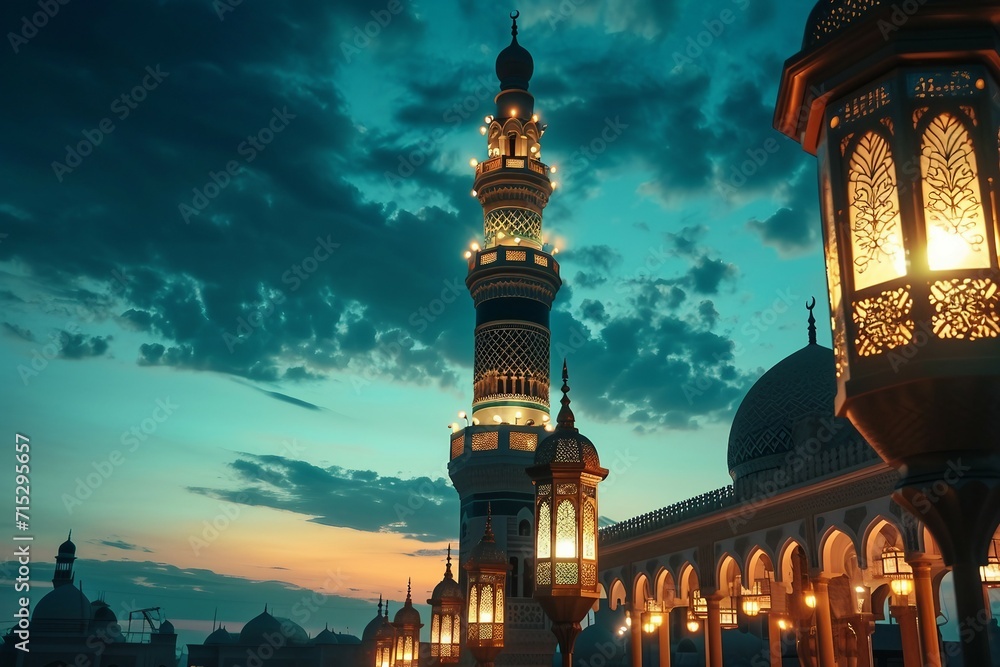 Soft Light Adorning Mosque Minaret.