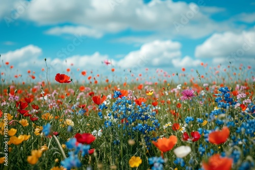 Vibrant wildflowers blooming in a meadow. © Manyapha