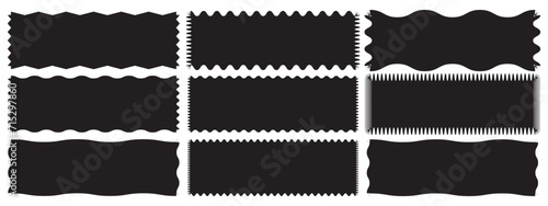 Wavy edge rectangle shapes icon set. Zig zag Wavy Edge Rectangle Shapes, Black Jagged Geometric Rectangular. elements for decoration, banner, poster, template, sticker, badge. Vector illustration.