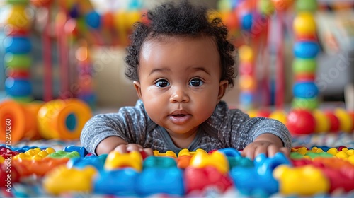 close-up shot of the baby's hands interacting with the toys