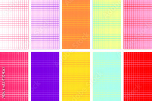 Set of seamless grid background. Colorful lines pattern background. Vector illustration with copy space