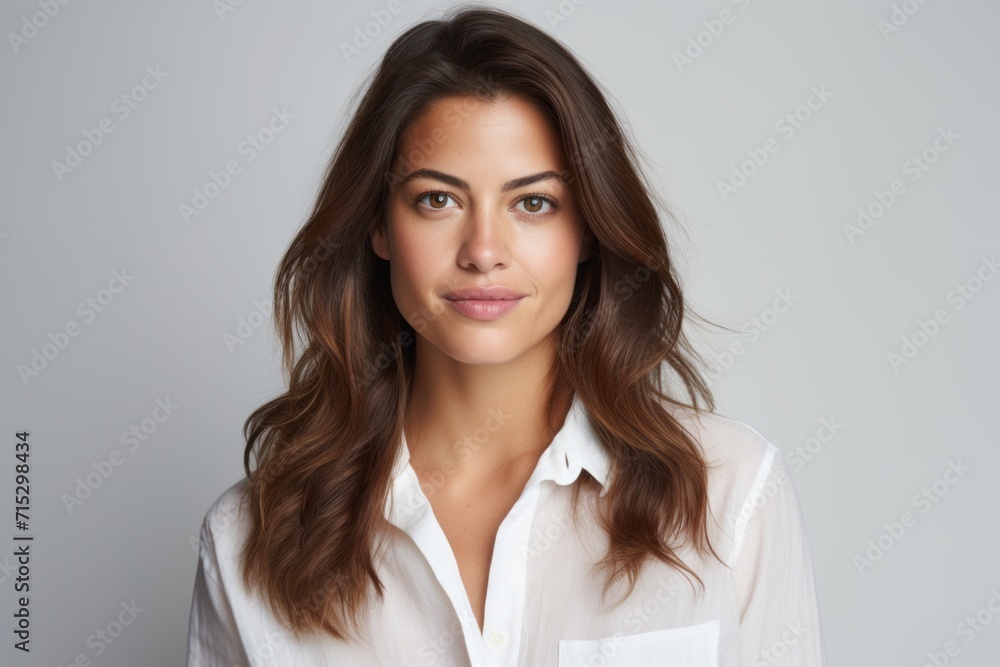 Portrait of a beautiful young brunette woman in a white shirt Portrait of a beautiful young brunette woman in a white shirt