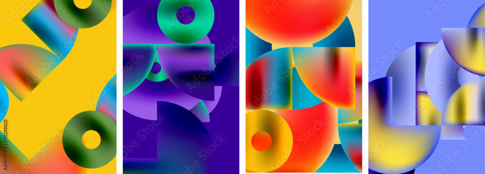 Set of colorful posters with round geometric elements and circles. Vector illustration For Wallpaper, Banner, Background, Card, Book Illustration Set of colorful posters with round geometric elements and circles. Vector illustration For Wallpaper, Banner, Background, Card, Book Illustration