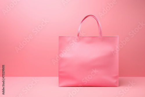 Minimalistic paper shopping bag on a vibrant pink background ideal for showcasing consumer goods. Create captivating ads with AI generative imagery.