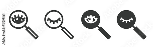 Overview preview icon vector simple graphic pictogram set, visible invisible magnify eye line outline art glyph black solid symbol, sight search focus sign button image clipart, microscope review