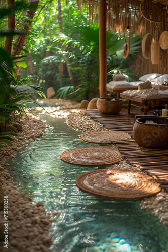 An illustration of a natural mud bath in an outdoor spa setting.