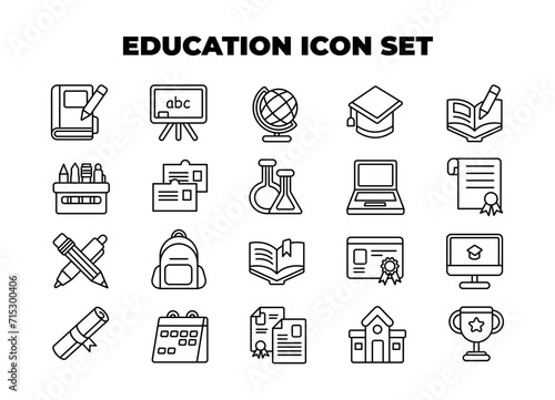 Education icon outline sketch vector illustration set