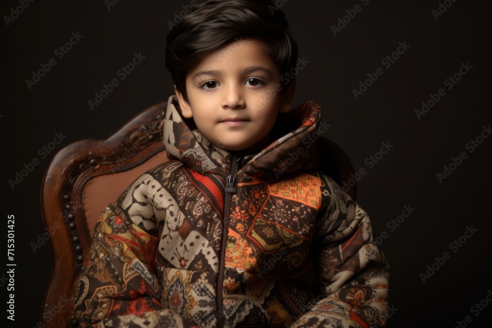 Portrait of a cute little boy in a warm jacket. Studio shot. Portrait of a cute little boy in a warm jacket. Studio shot.