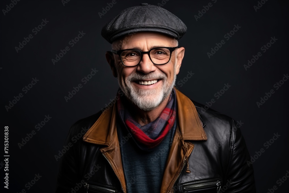 Portrait of a happy senior man with glasses and a cap. Portrait of a happy senior man with glasses and a cap.