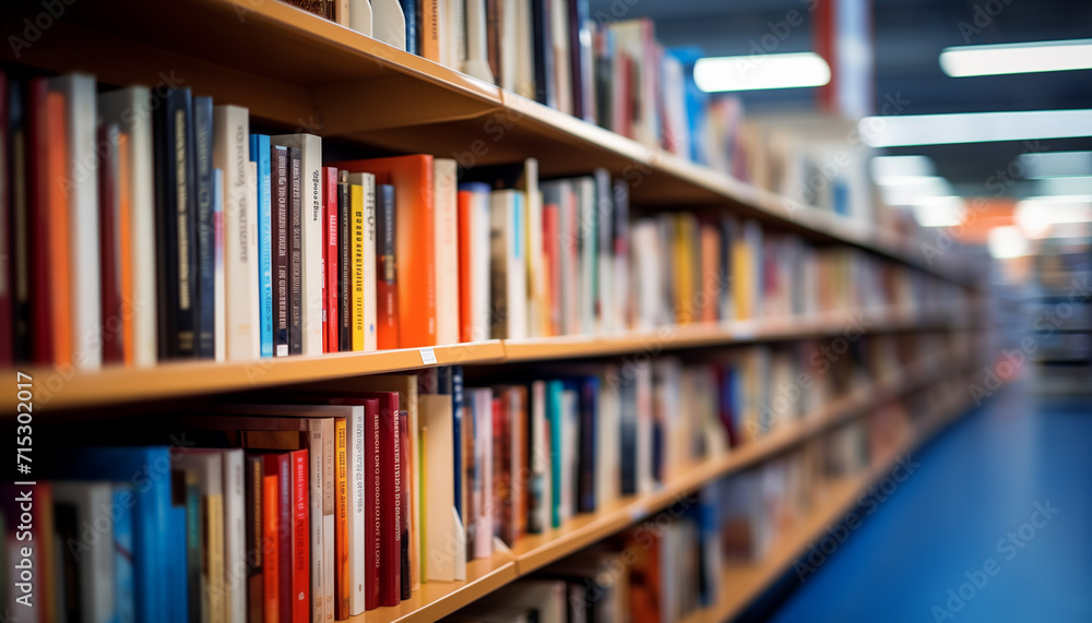 close-up of the shelves of a modern bookstore close-up of the shelves of a modern bookstore