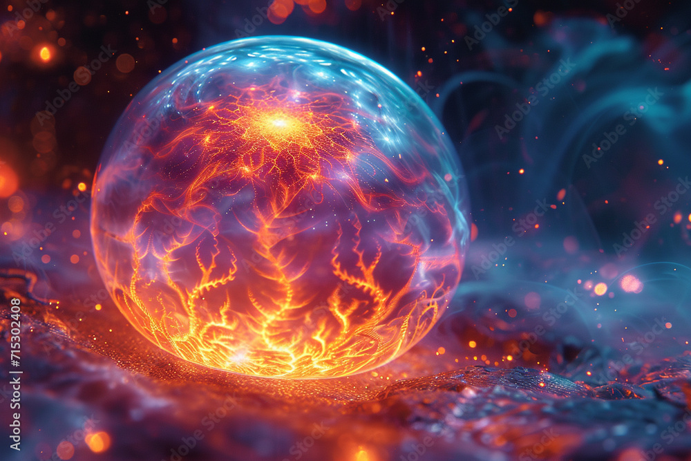 Obraz premium An illustration of a glowing neon orb, with intricate patterns and a radiant core.
