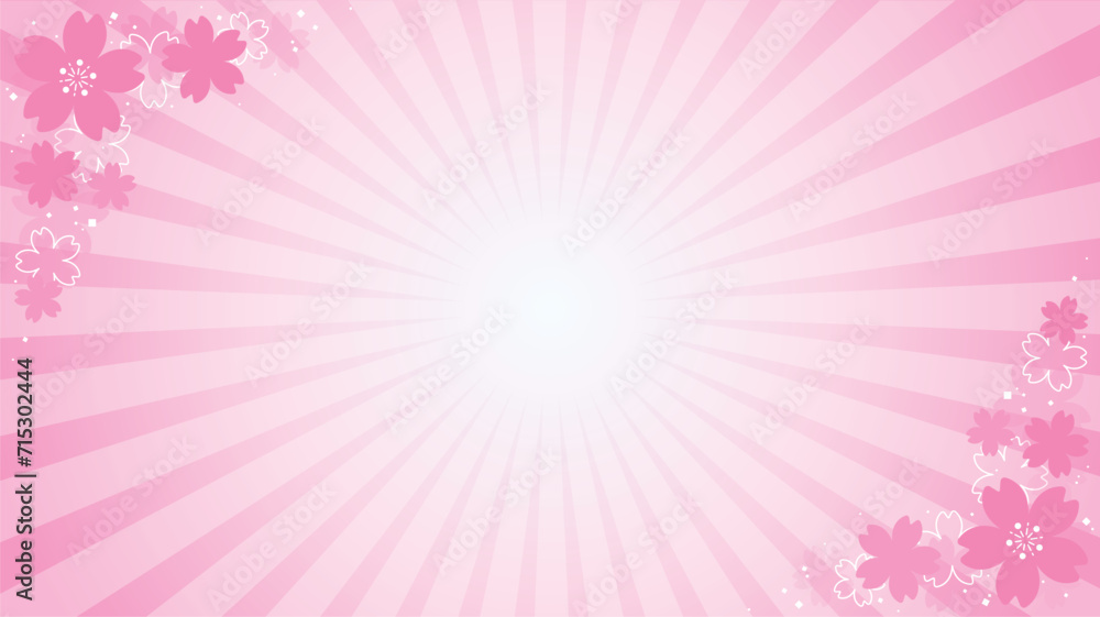 集中線　中央から放射状に光る背景　桜のフレーム　16:9
