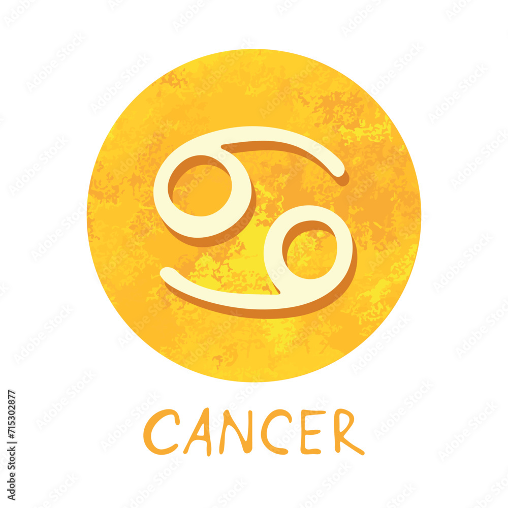 Fototapeta premium Hand drawn cancer zodiac sign in golden round frame Astrology doodle clipart Element for design