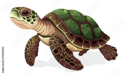 Cute Cartoon Sea Turtle Illustration Isolated on White Background