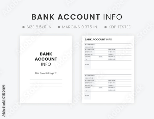Printable Bank Account Information Tracker Template, Bank Account Log, Bank Account Details.