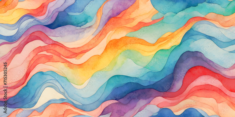 Colorful Wave Mosaic Abstract Watercolor Background with Bright Seamless Patterns and Vibrant Illustration