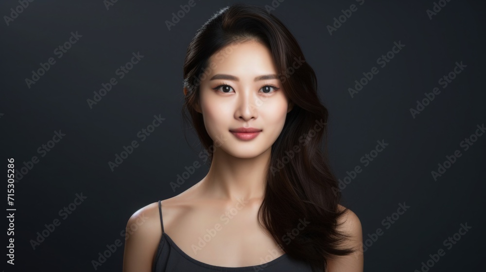 Beautiful Asian Chinese Woman Portrait Studio Photo Photography Profile Picture Young Model with Long Hair for Fashion Beauty Skincare Haircare Products on Dark Color Background 16:9 Beautiful Asian Chinese Woman Portrait Studio Photo Photography Profile Picture Young Model with Long Hair for Fashion Beauty Skincare Haircare Products on Dark Color Background 16:9