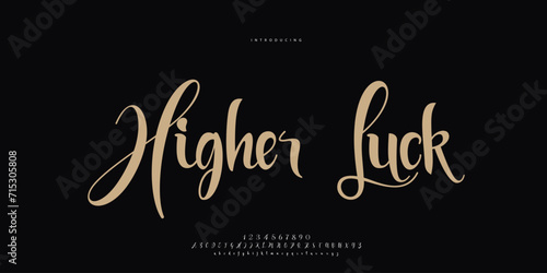 Abstract Fashion font alphabet. Minimal modern urban fonts for logo, brand etc. Typography Calligraphy typeface uppercase lowercase and number. vector illustration
 photo